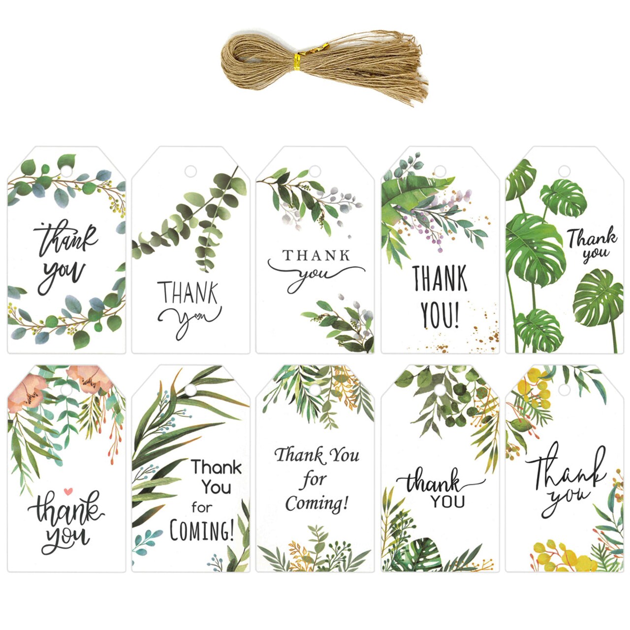 Wrapables Thank You Gift Tags/Kraft Paper Hang Tags for Weddings, Bridal Showers, Baby Showers (50pcs), Green Nature